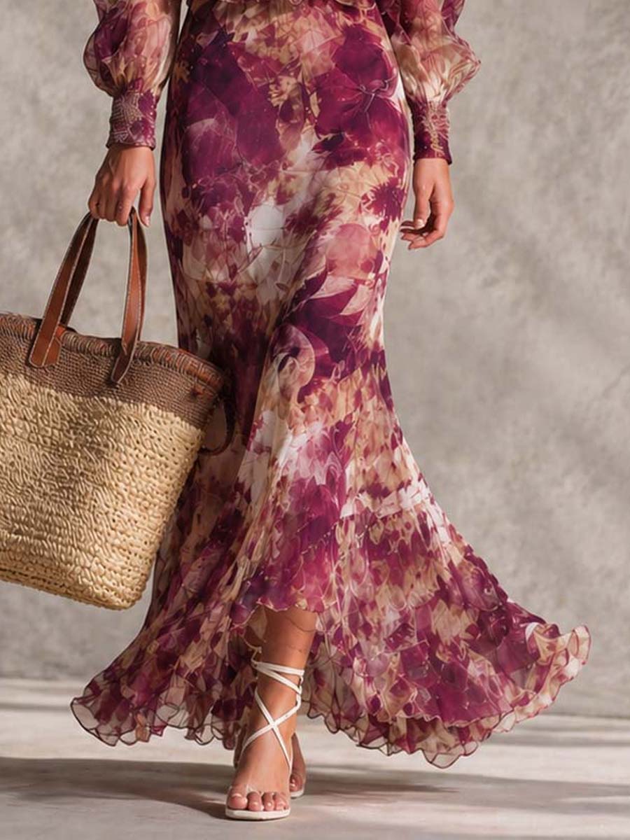 Maxi Vestido de Muselina Rosa con Hombros al Descubierto y Estampado Floral
