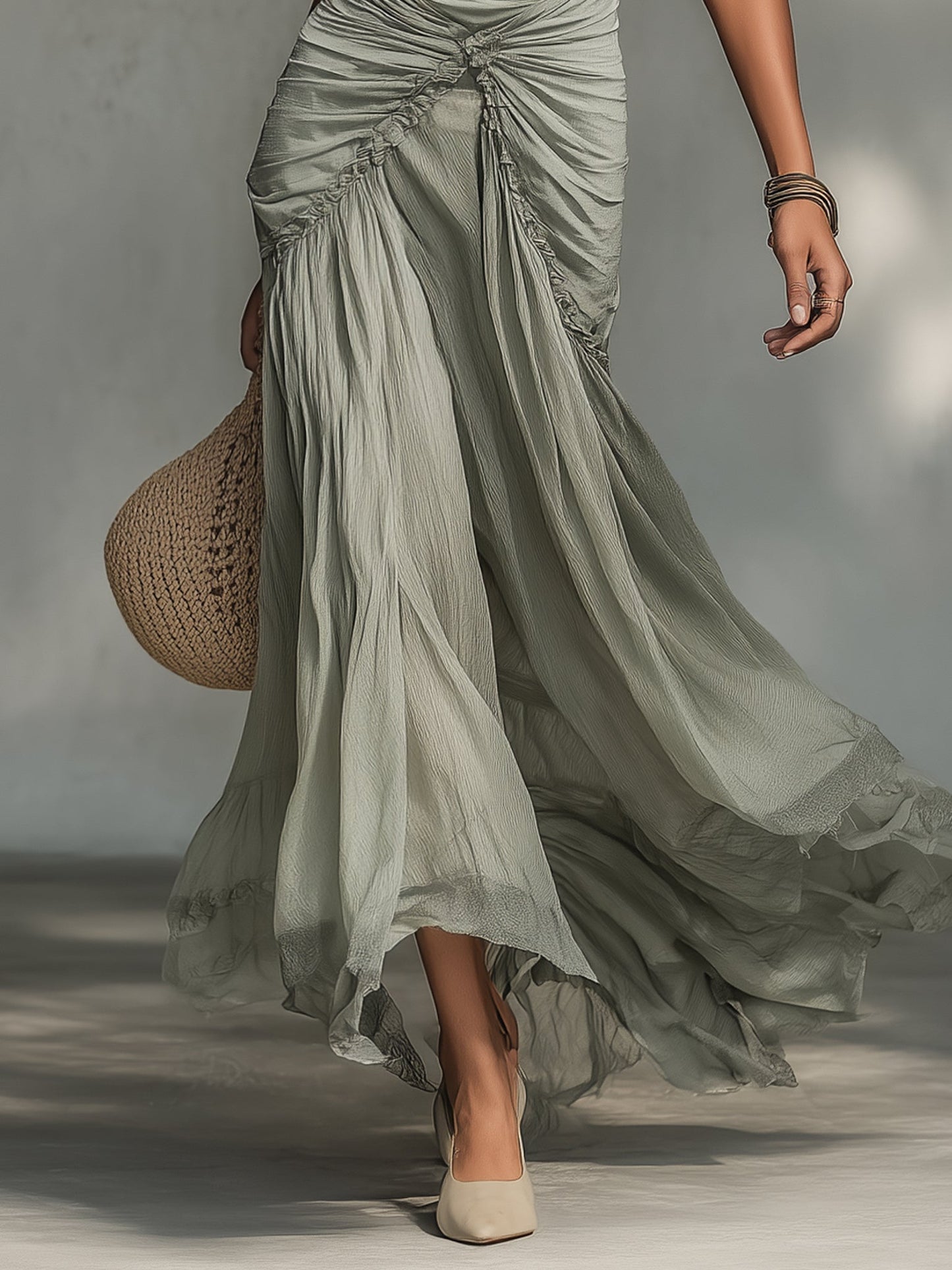 Sophie – Vestido Maxi de Chiffon en Color Gris