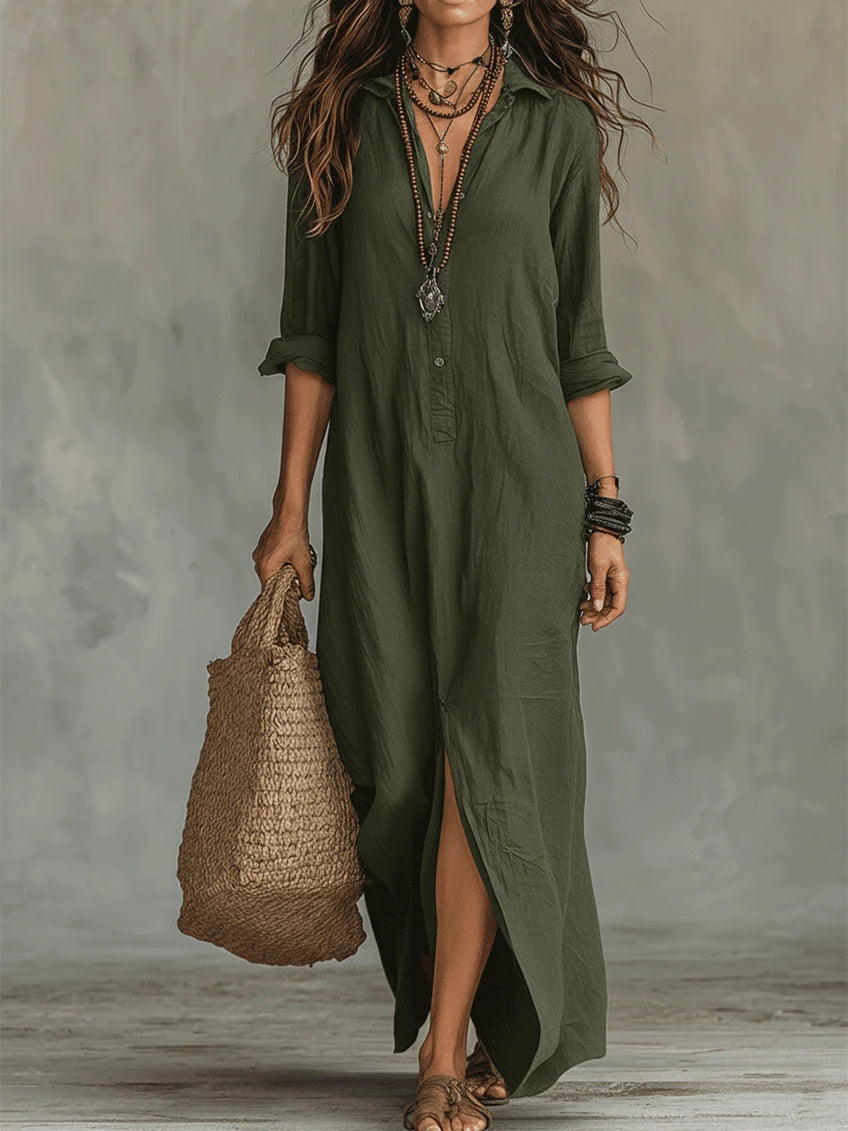 Soline | Vestido Largo Maxi Negro con Botones
