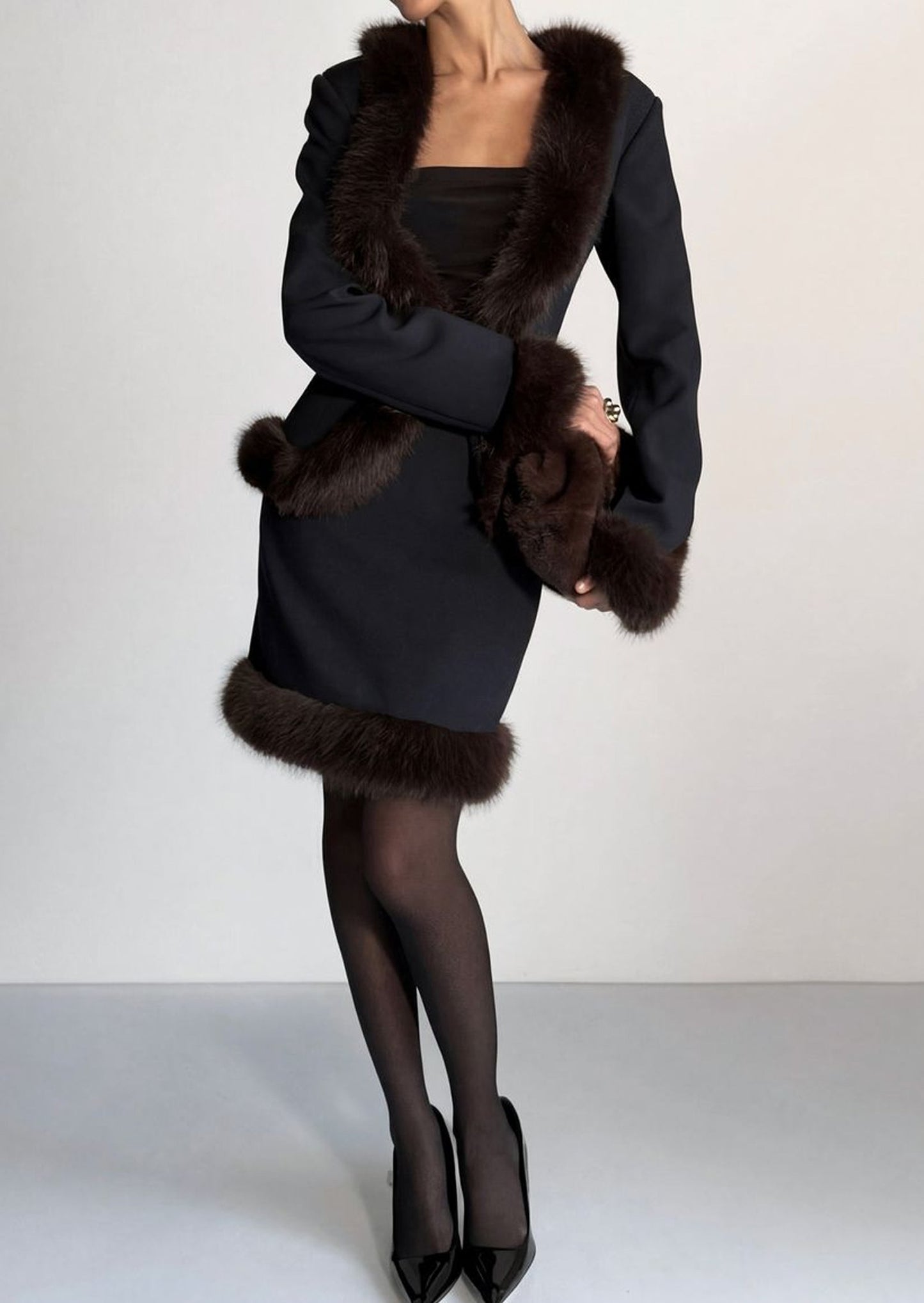 Chaqueta de lana con detalles de piel