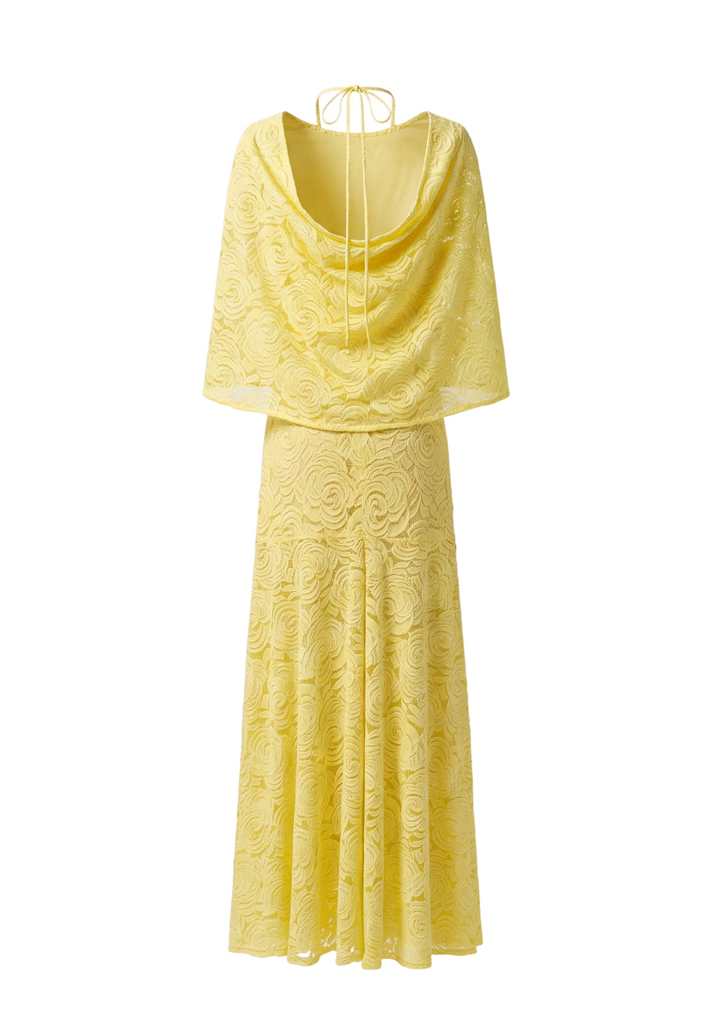 Vestido Maxi Amarillo de Encaje con Cuello Redondo Kabili