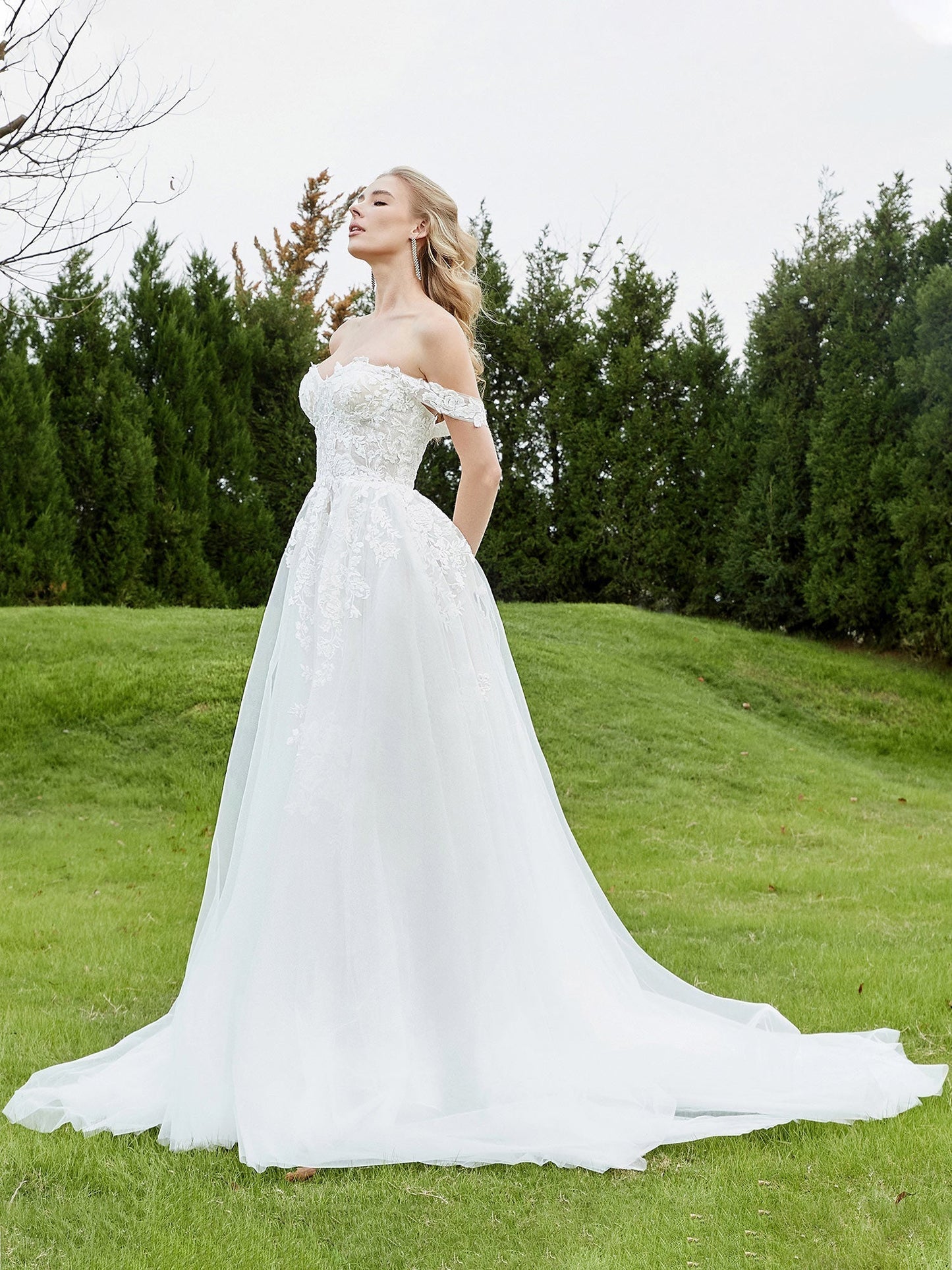Vestido de Novia A-línea Sin Mangas en Marfil con Detalles Aplicados