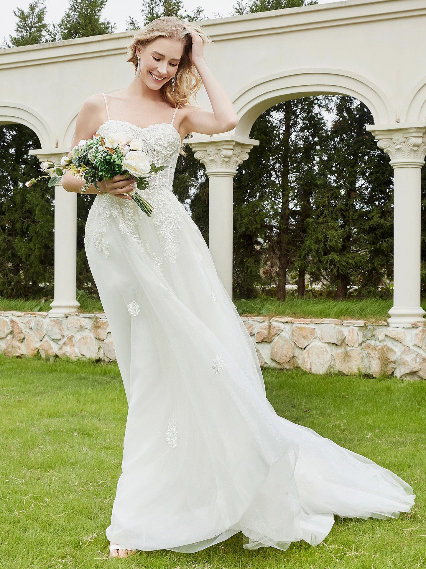 Vestido de Novia A-Line con Cola de Barrido en Color Marfil
