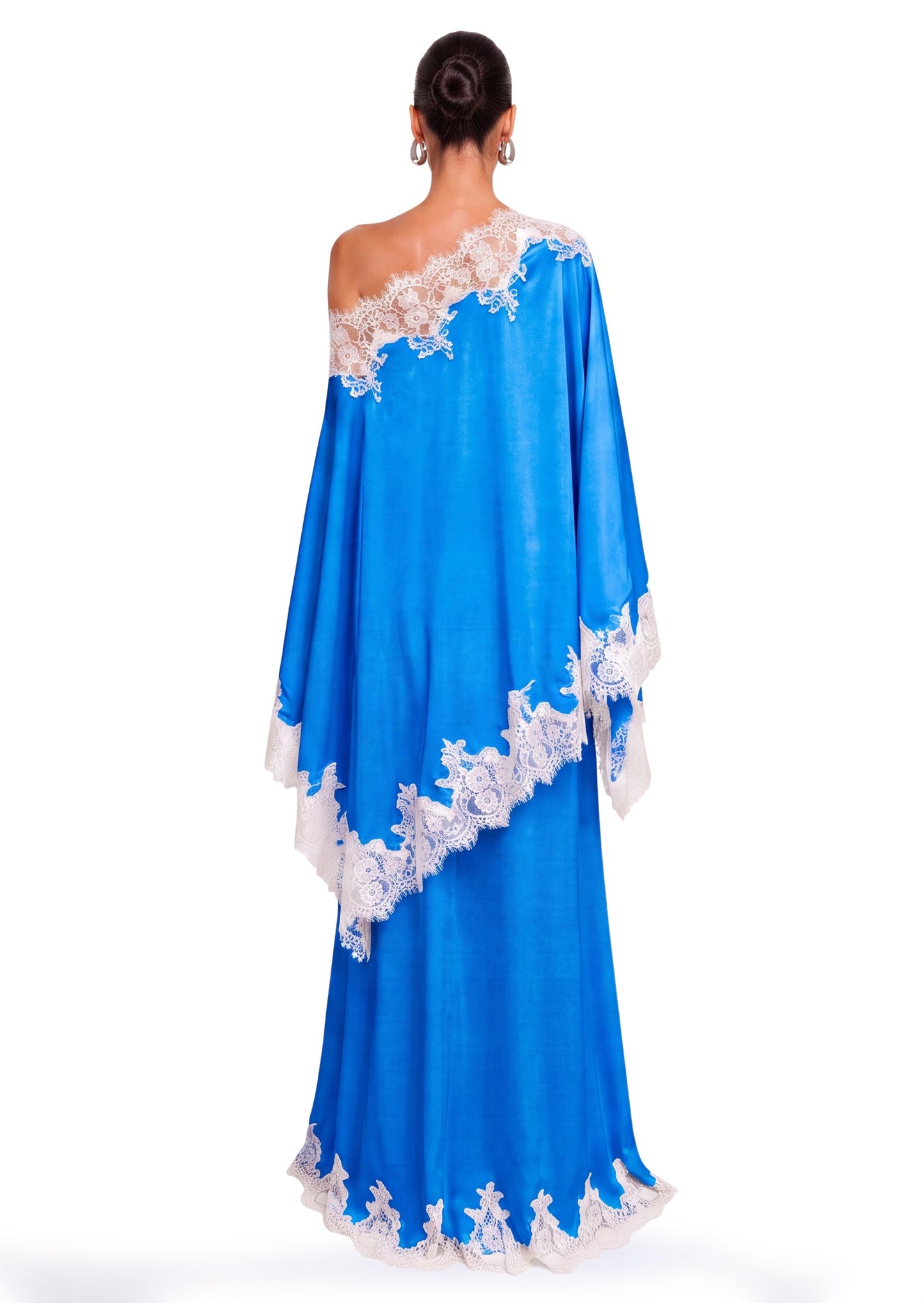 Conjunto de falda de satén con encaje Cadfan en tono azul