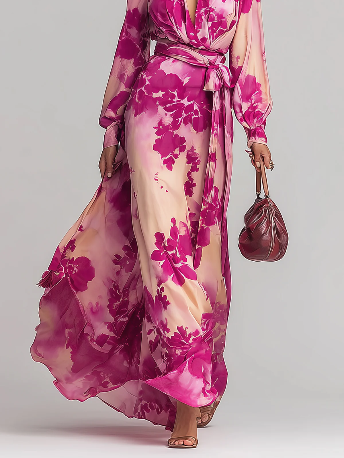 Julia | Vestido Maxi Floral con Escote en V y Cinturón