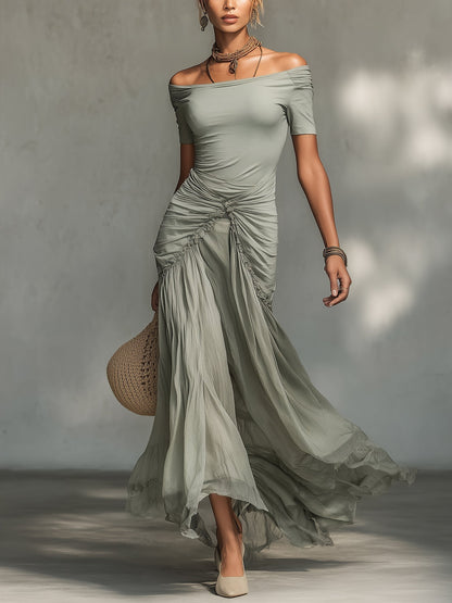 Sophie – Vestido Maxi de Chiffon en Color Gris