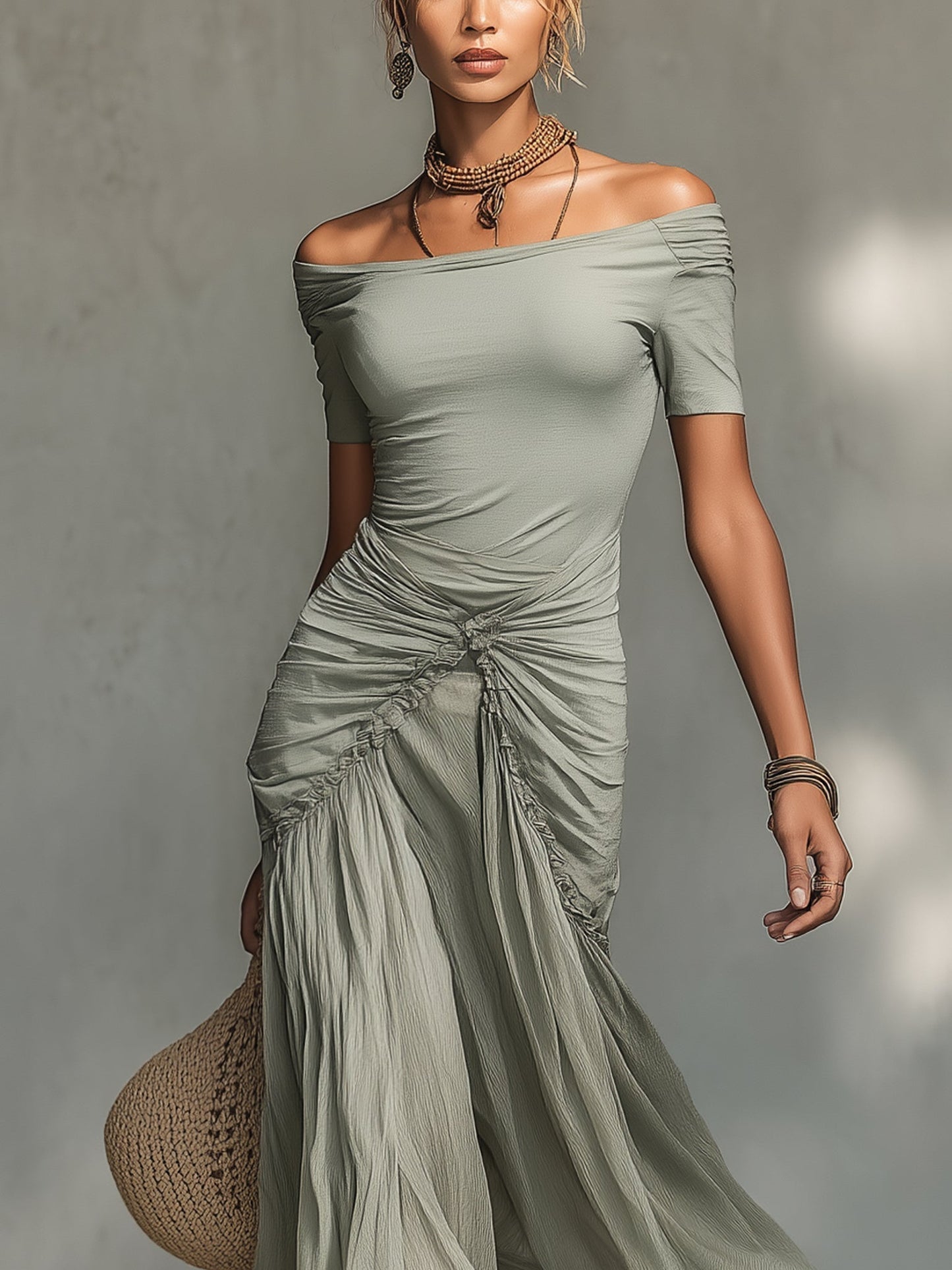 Sophie – Vestido Maxi de Chiffon en Color Gris