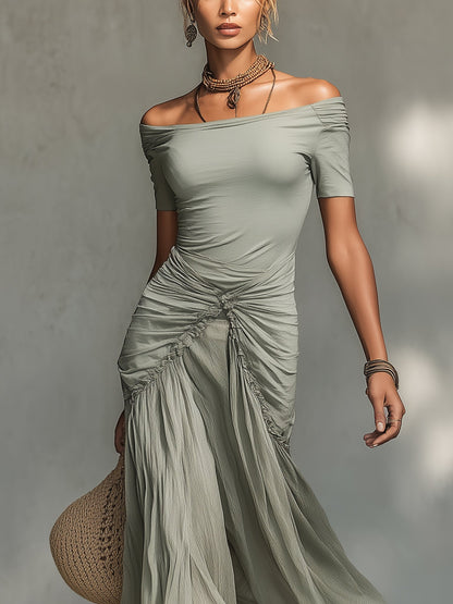 Sophie – Vestido Maxi de Chiffon en Color Gris
