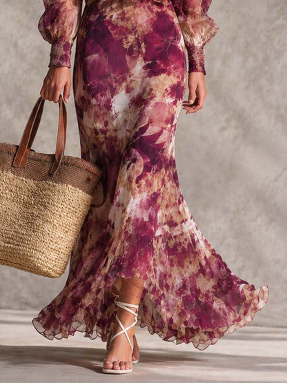 Maxi Vestido de Muselina Rosa con Hombros al Descubierto y Estampado Floral