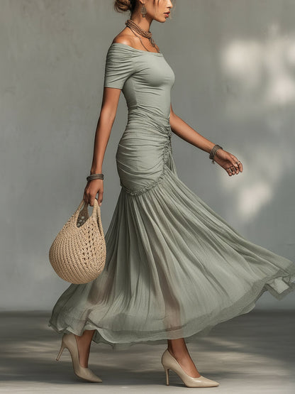 Sophie – Vestido Maxi de Chiffon en Color Gris