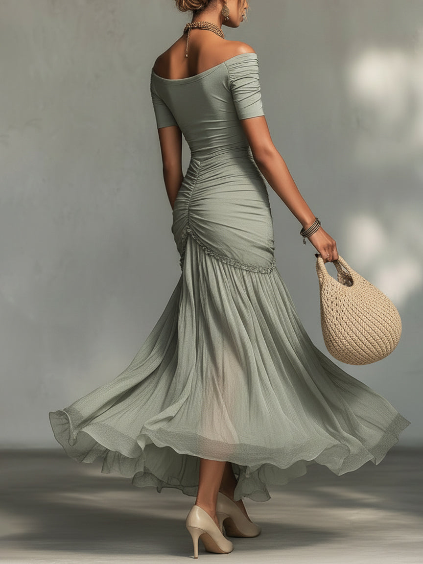 Sophie – Vestido Maxi de Chiffon en Color Gris