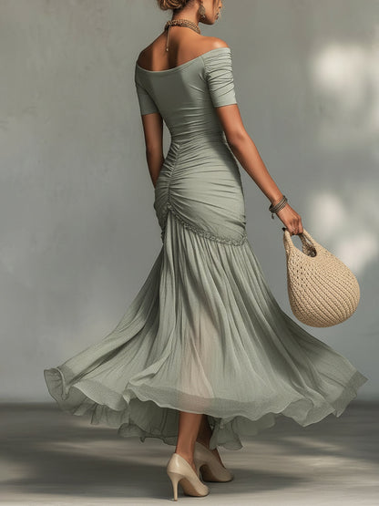 Sophie – Vestido Maxi de Chiffon en Color Gris