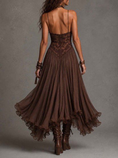 Amélie – Maxi vestido de gasa en marrón oscuro