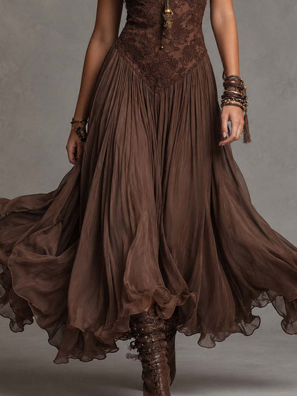 Amélie – Maxi vestido de gasa en marrón oscuro