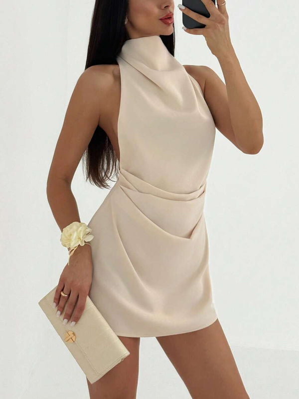 Vestido de Fiesta con Espalda Descubierta y Cuello Halter