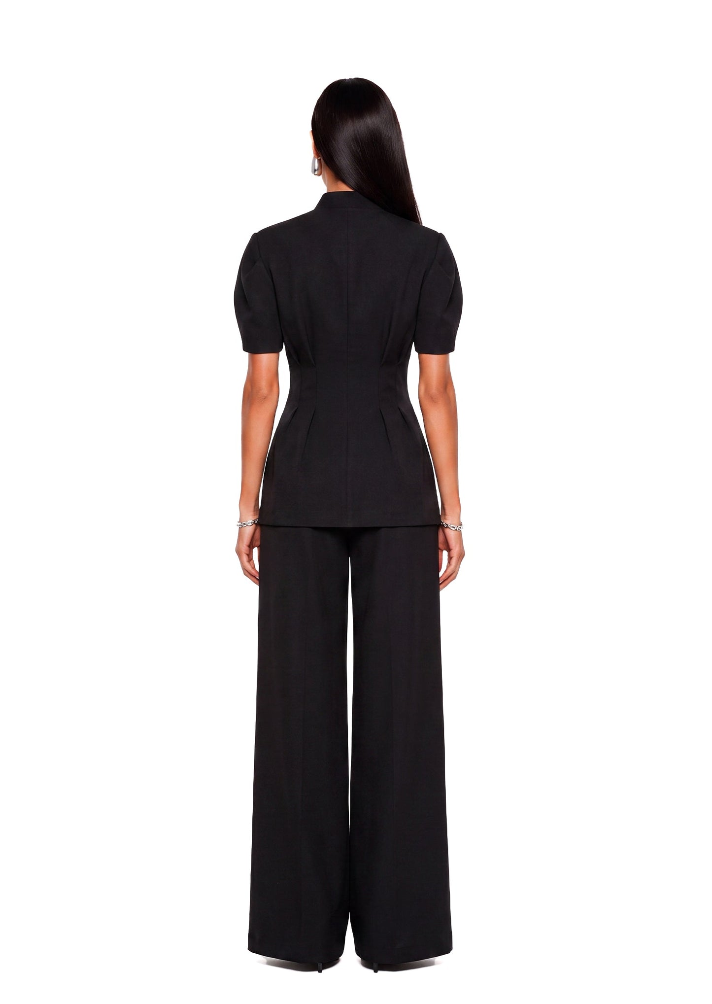 Vestido Corto de Manga Corta Adelle con Cintura Negra