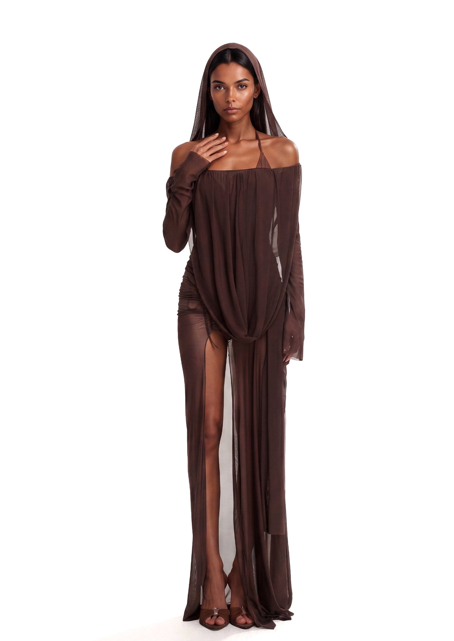 Miniona Halter Neck Sheer Maxi Dress