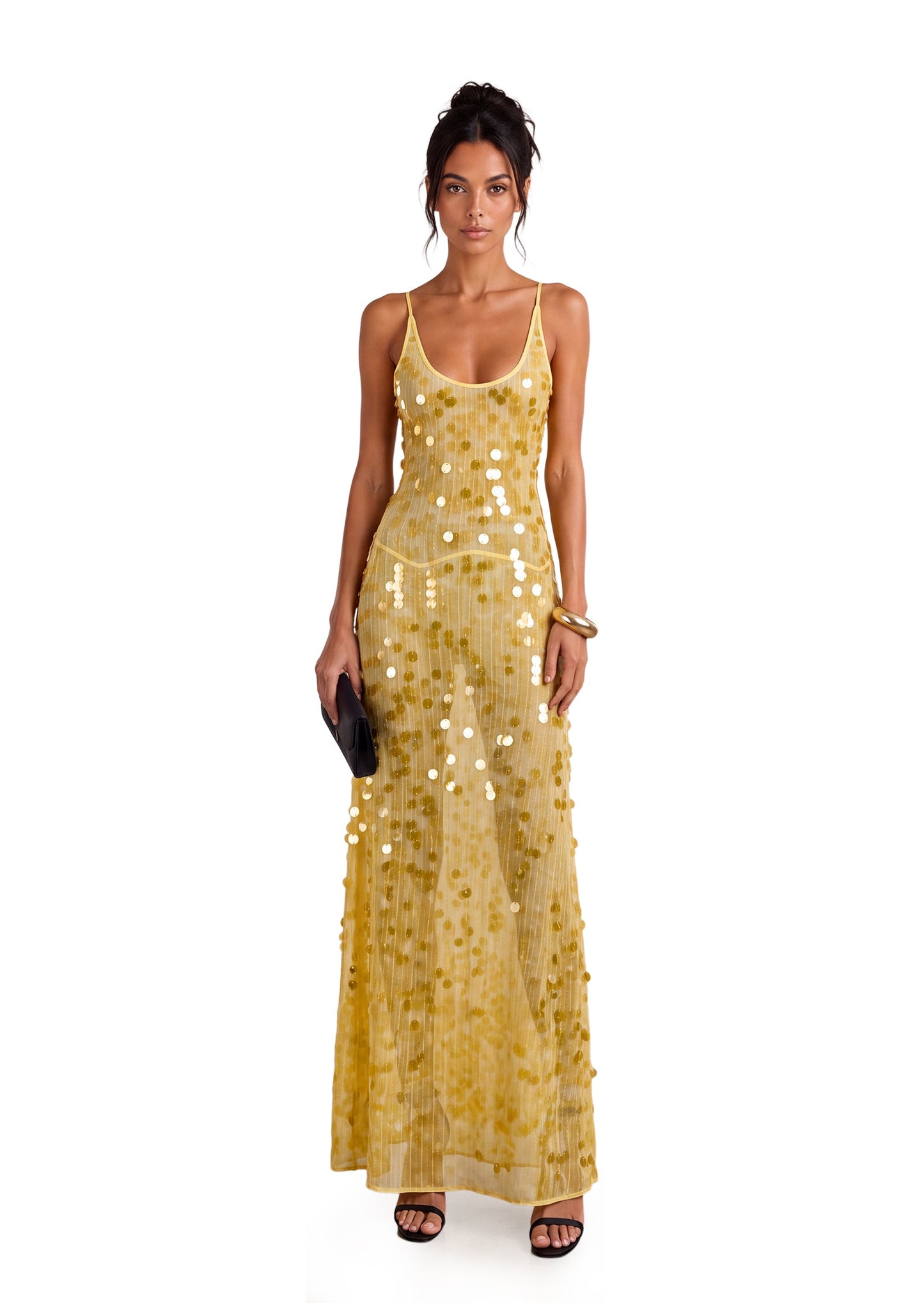 Kaawa Sequined Maxi Dress In Yellow