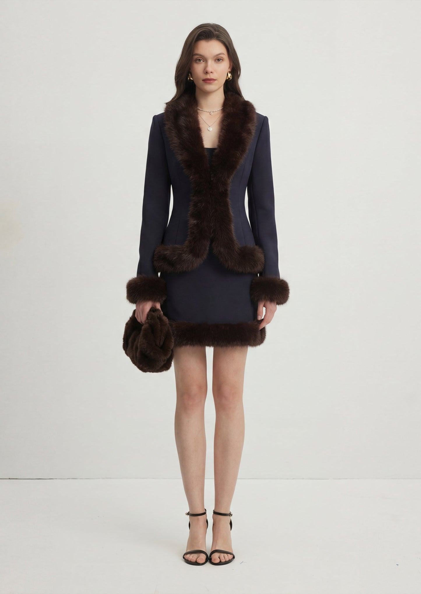 Chaqueta de lana con detalles de piel