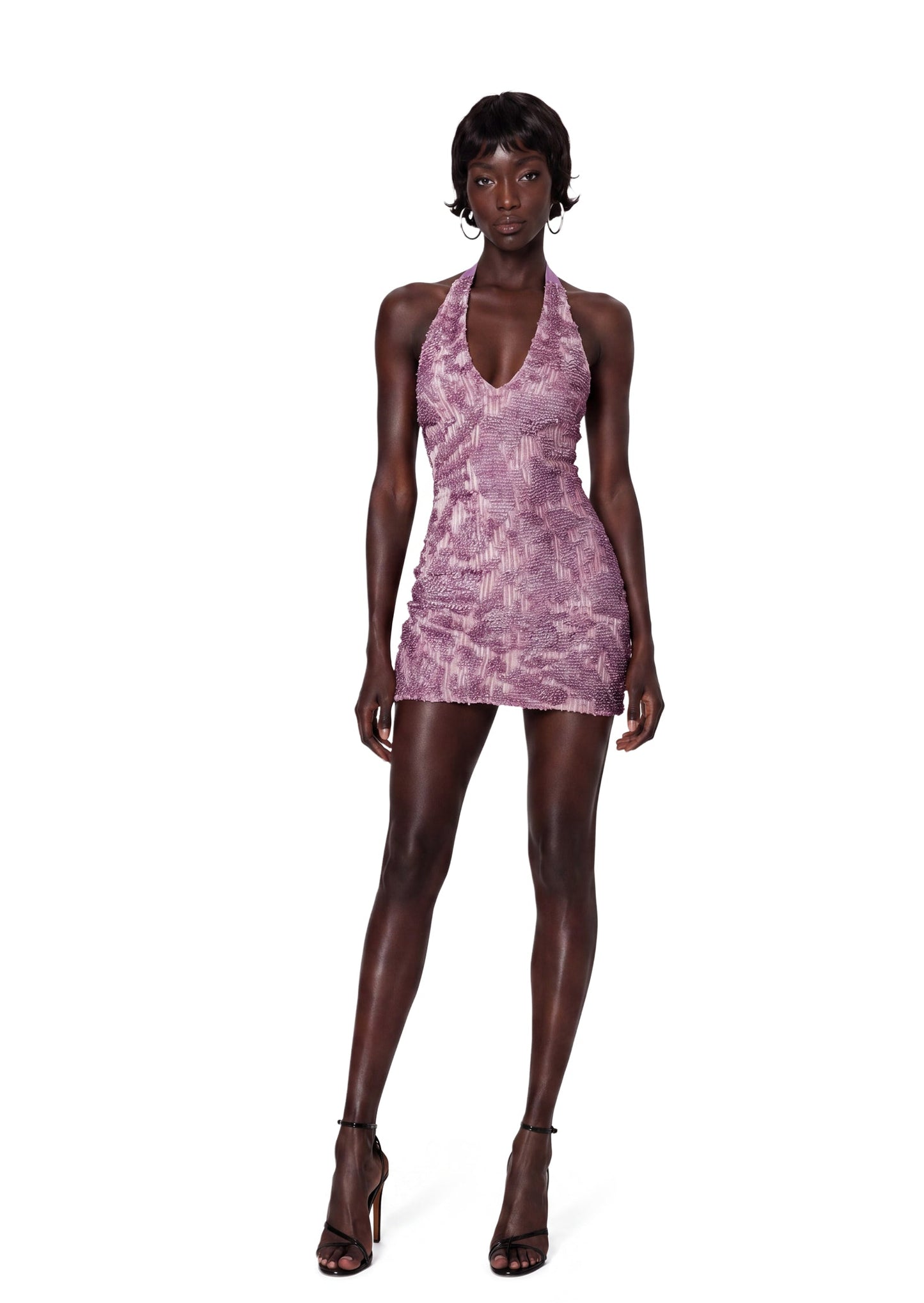 Vestido Mini Sin Mangas con Cuello Halter y Lentejuelas Diata