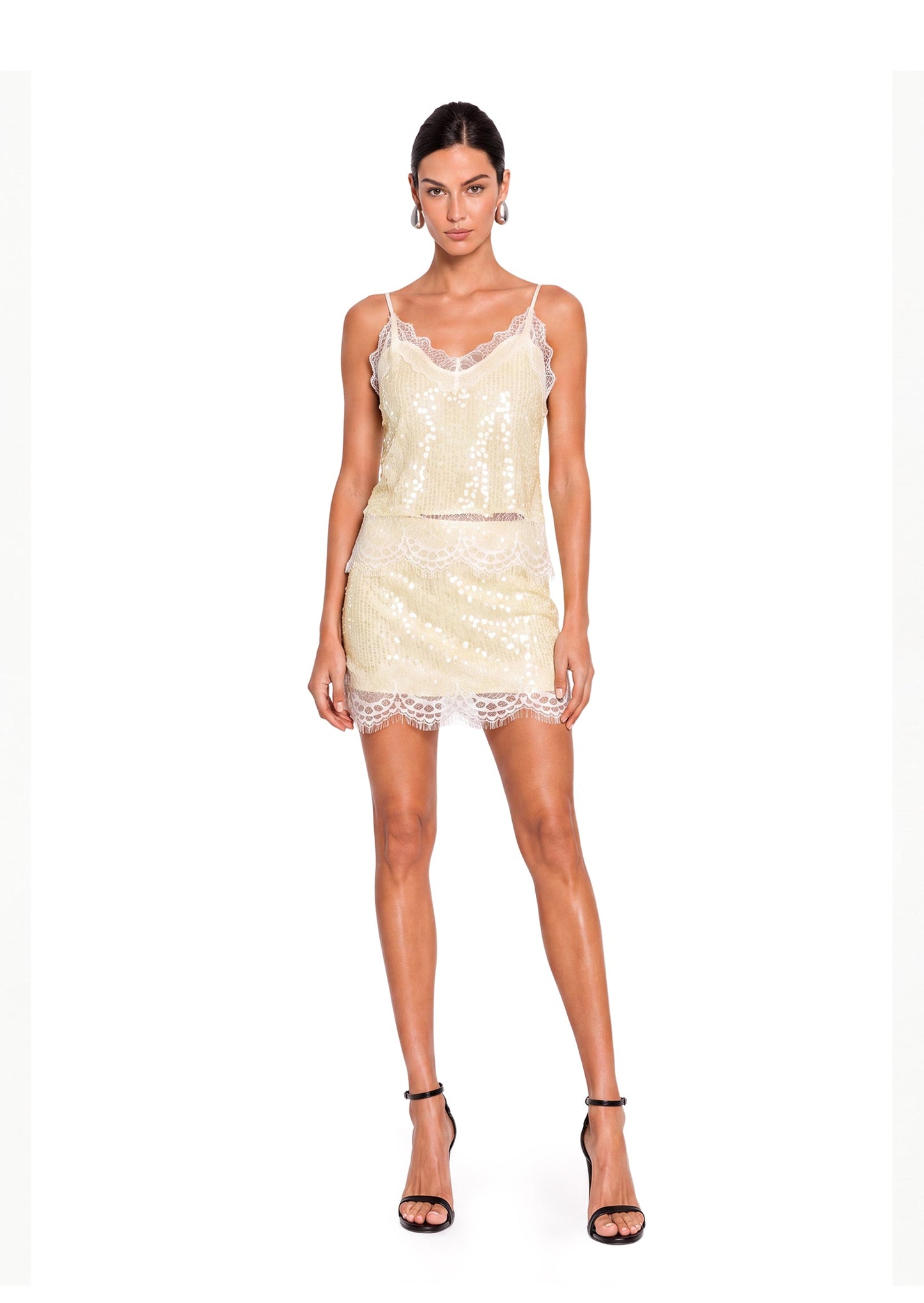 Jackopa Sequined Top And Lace Skirt Set