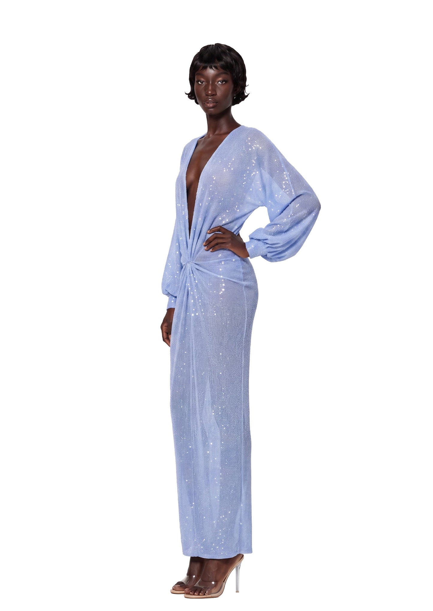 Vestido Maxi de Manga Larga con Lentejuelas Chaka