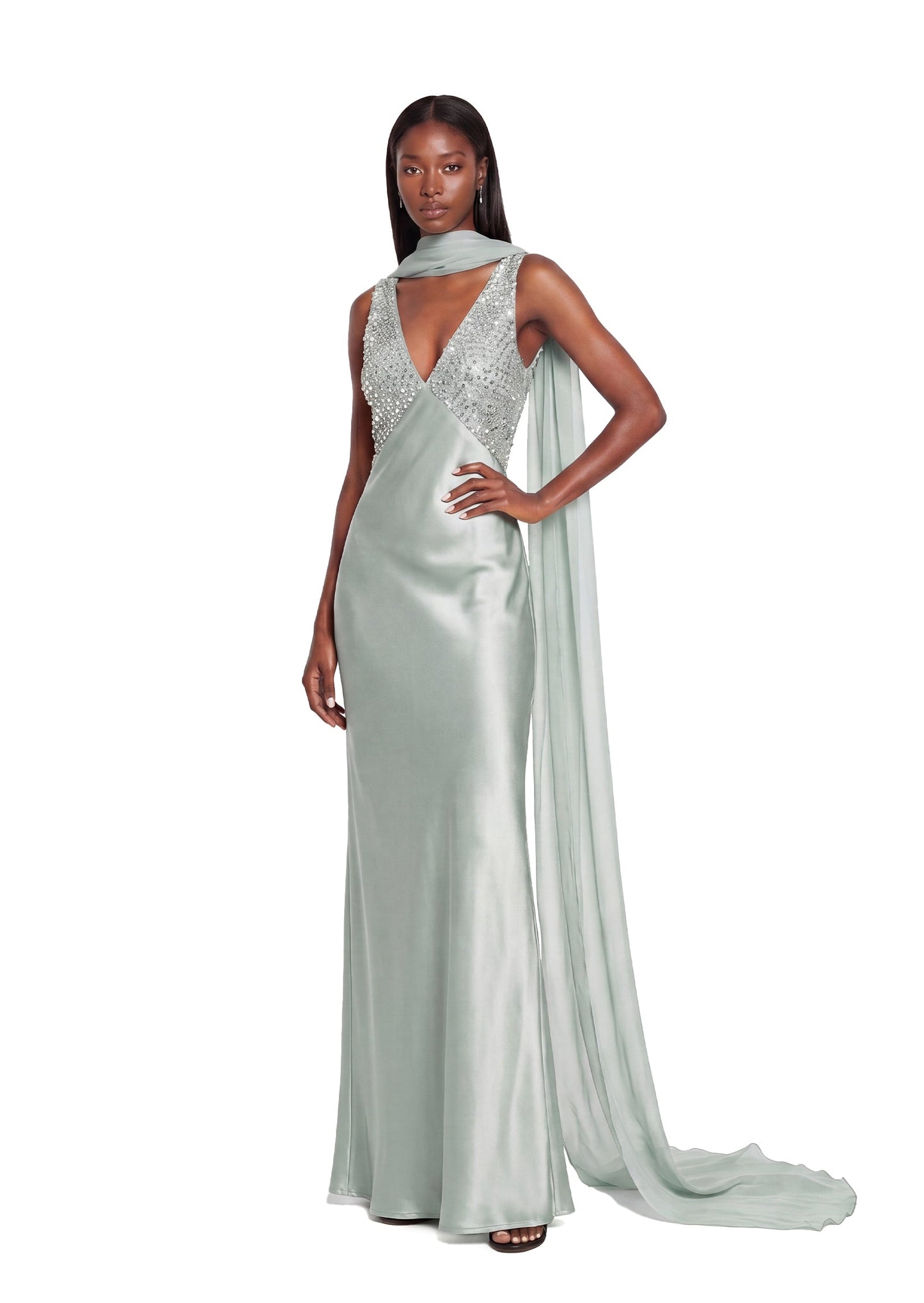 Maxi Vestido de Satén con Lentejuelas Vajra