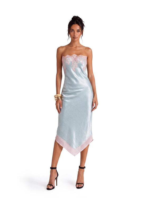 Vestido Midi Sin Mangas de Satén con Encaje Deodat