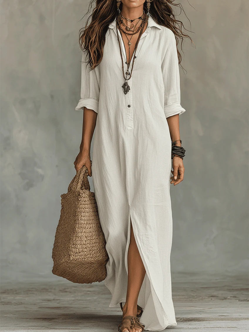 Soline | Vestido Largo Maxi Negro con Botones