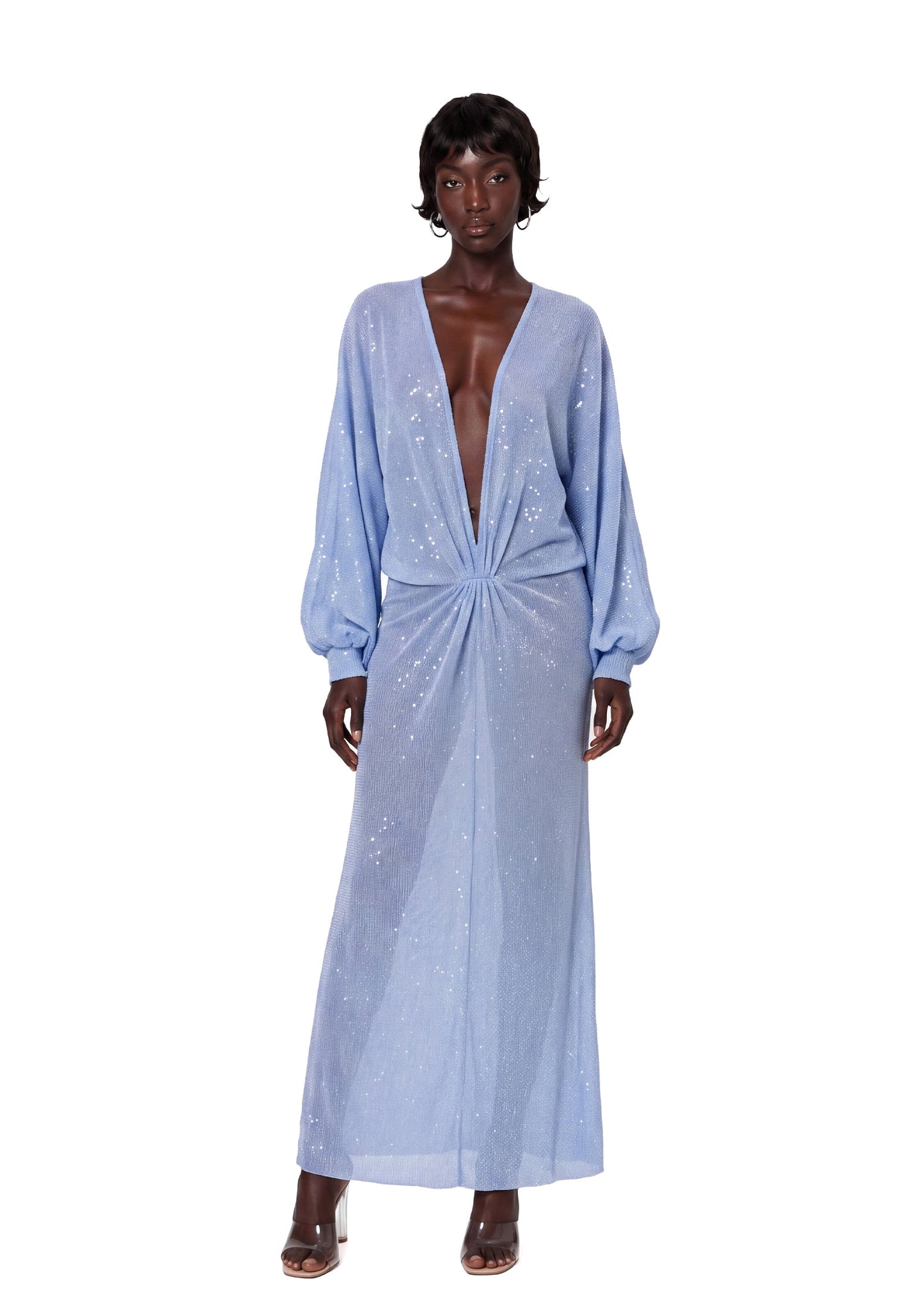 Vestido Maxi de Manga Larga con Lentejuelas Chaka