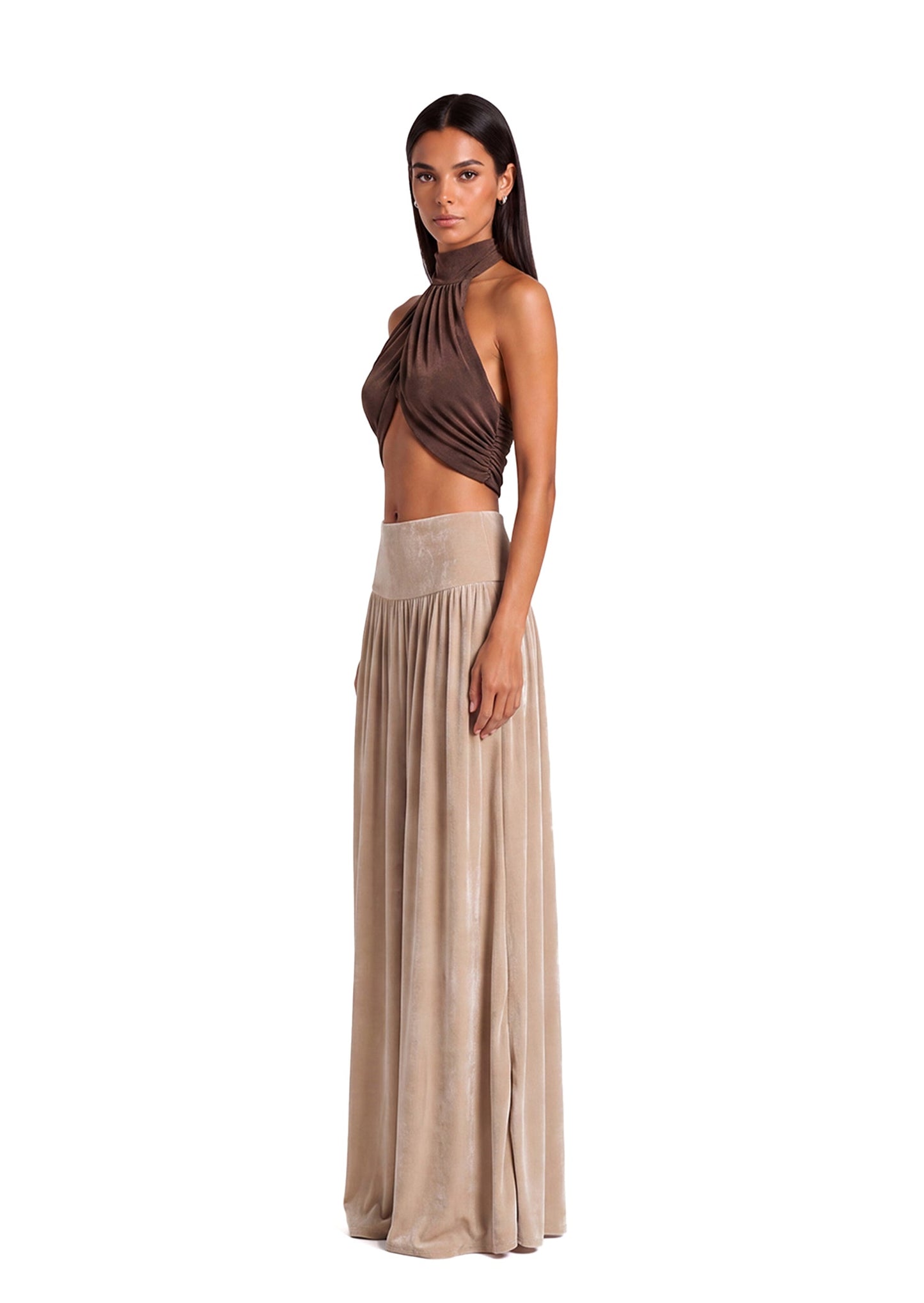 Conjunto de Top de Cuello Halter y Falda Larga Dewei