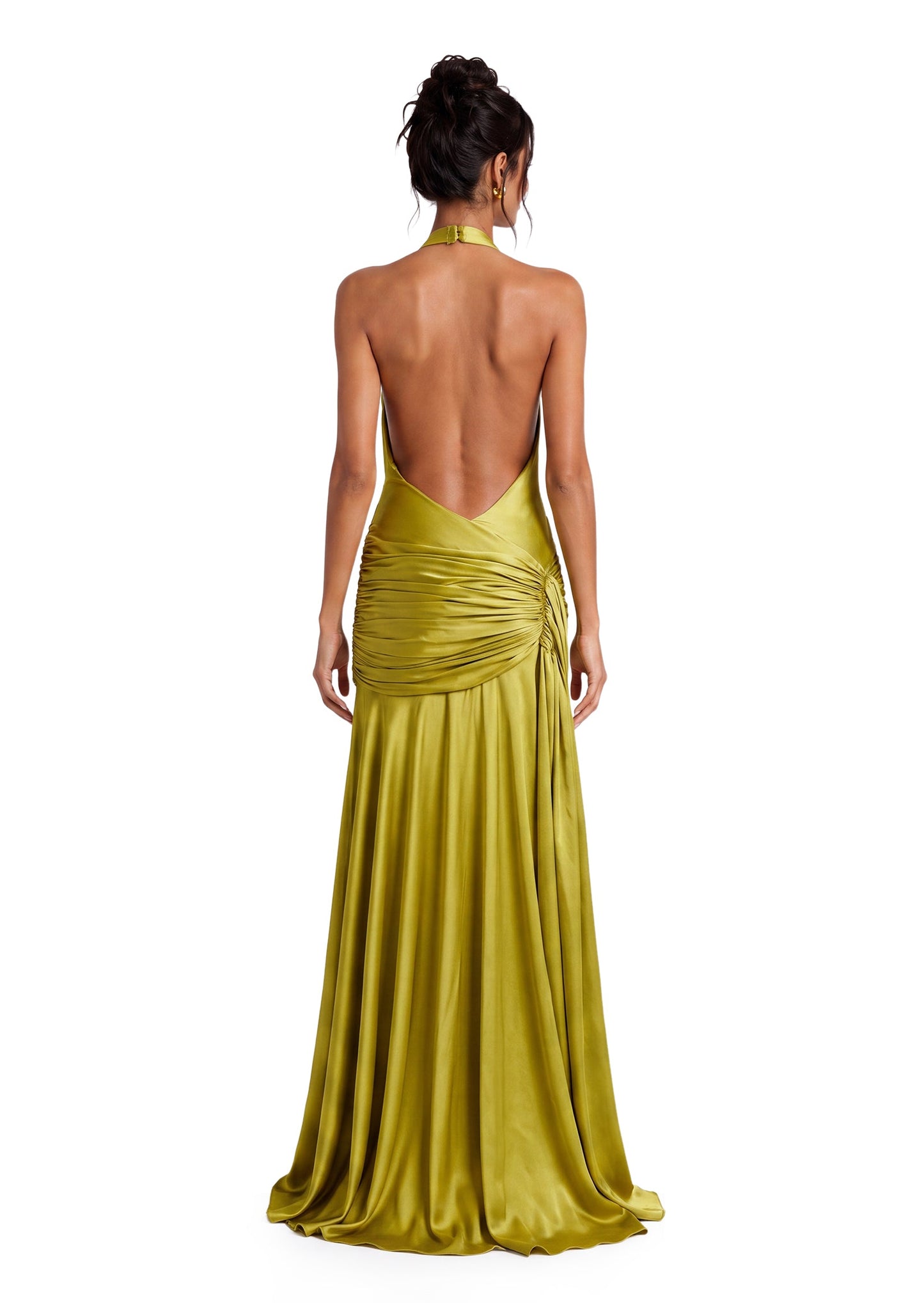 Vestido Maxi Amarillo con Cuello Halter y Espalda Abierta de Kabibe