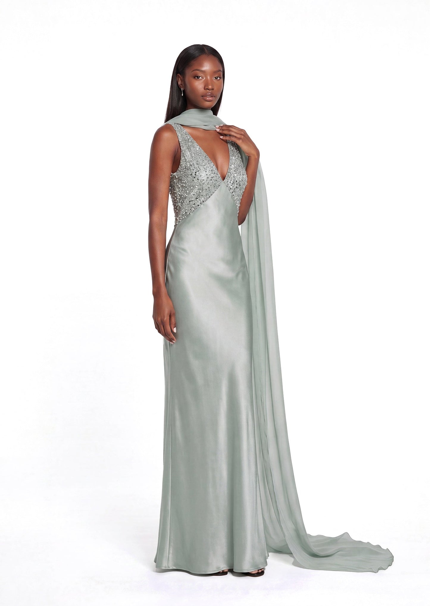 Maxi Vestido de Satén con Lentejuelas Vajra