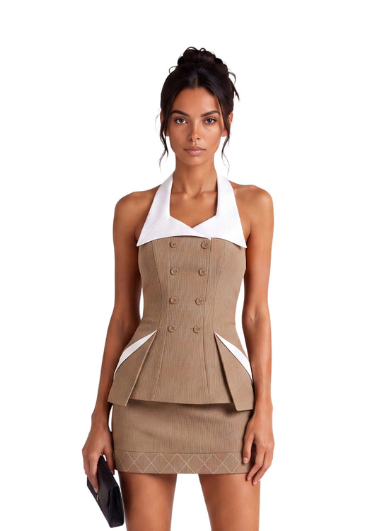 "Conjunto de Top y Falda con Cuello Halter Beppe" could be rewritten as "Conjunto Beppe: Top y Falda con Cuello Halter".