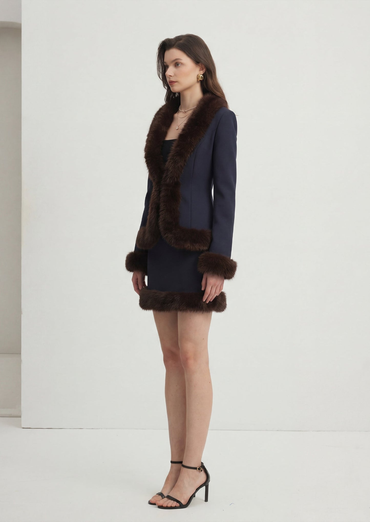 Chaqueta de lana con detalles de piel
