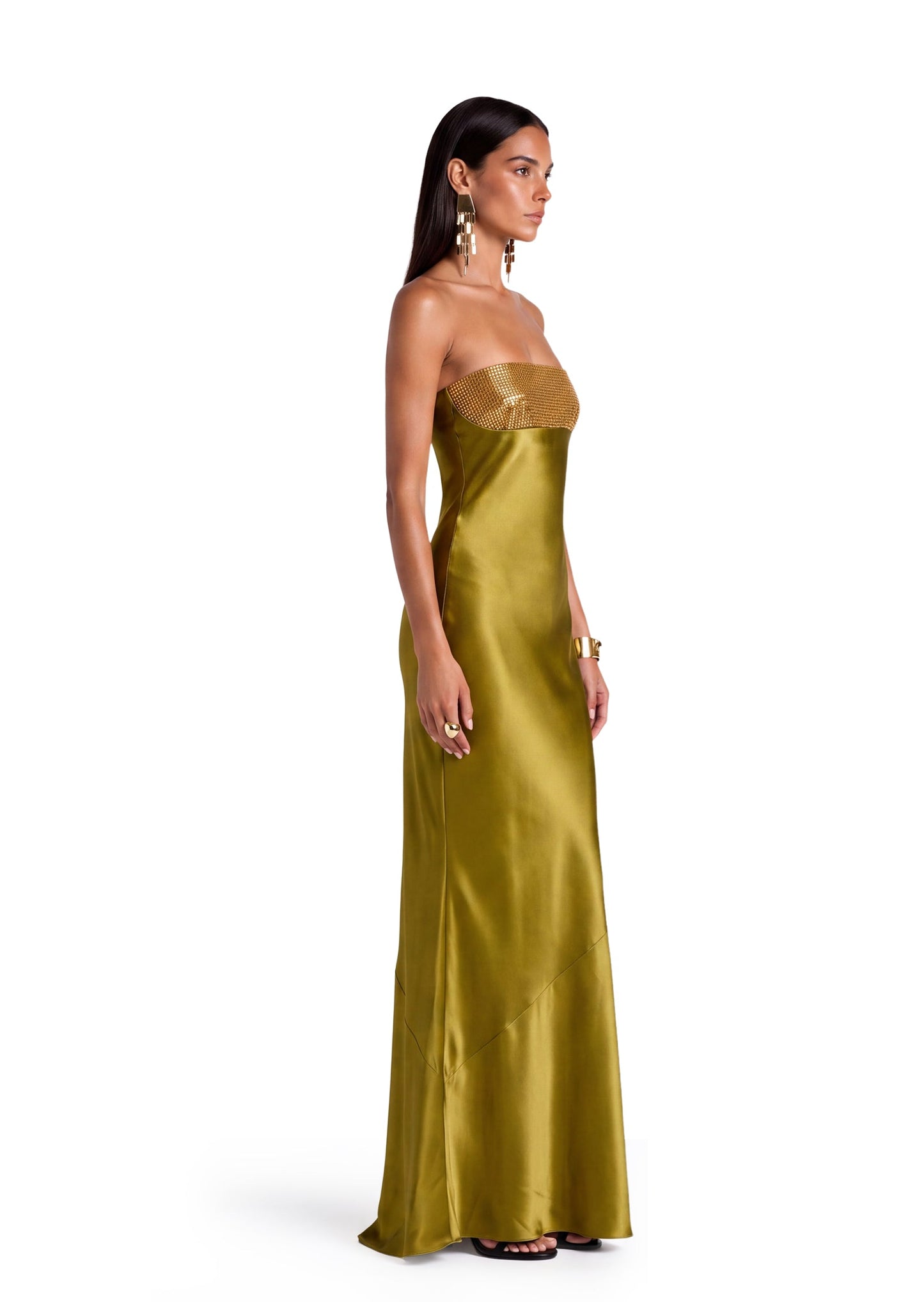 Maxi Vestido de Satén Chaz con Hombros al Descubierto
