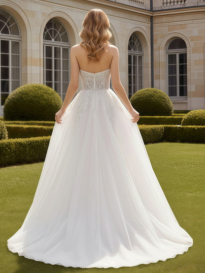 Vestido de Novia A-line Sin Mangas de Tul con Corsé Apliqué en Blanco