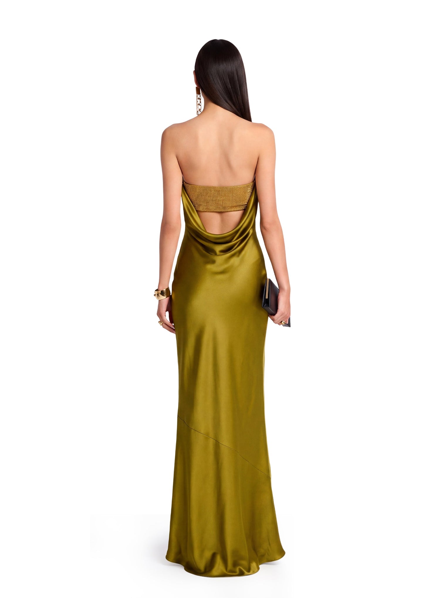 Vestido Maxi de Satén Chaz Off The Shoulder