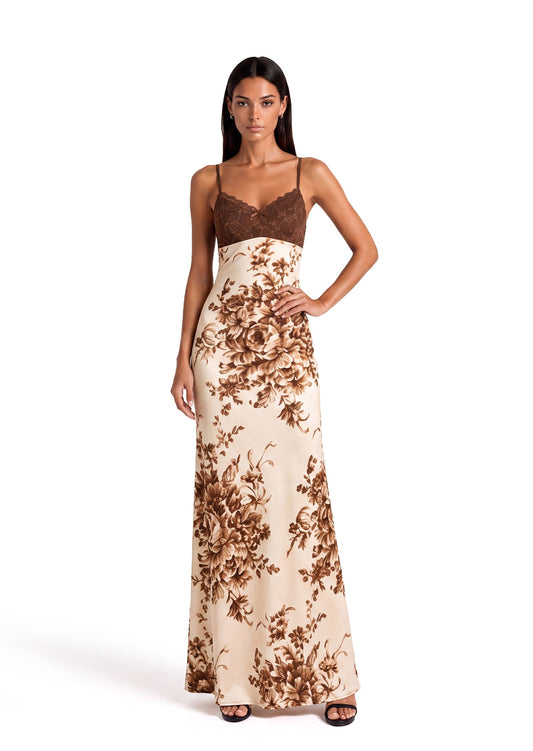 Maxi Vestido Estampado con Encaje Kachiri