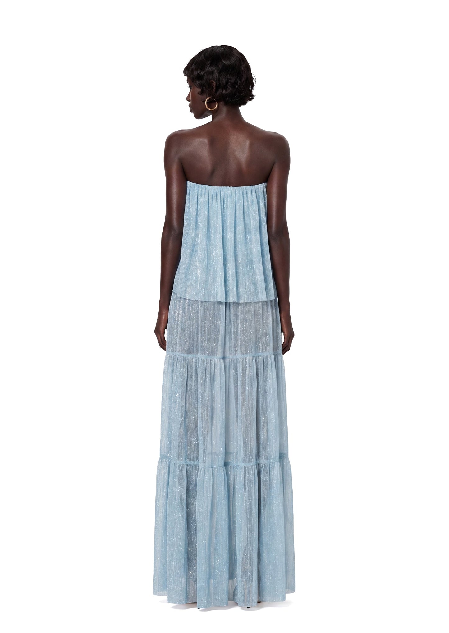 Conjunto Chasya Sin Tirantes: Top y Falda con Elegante Brillo