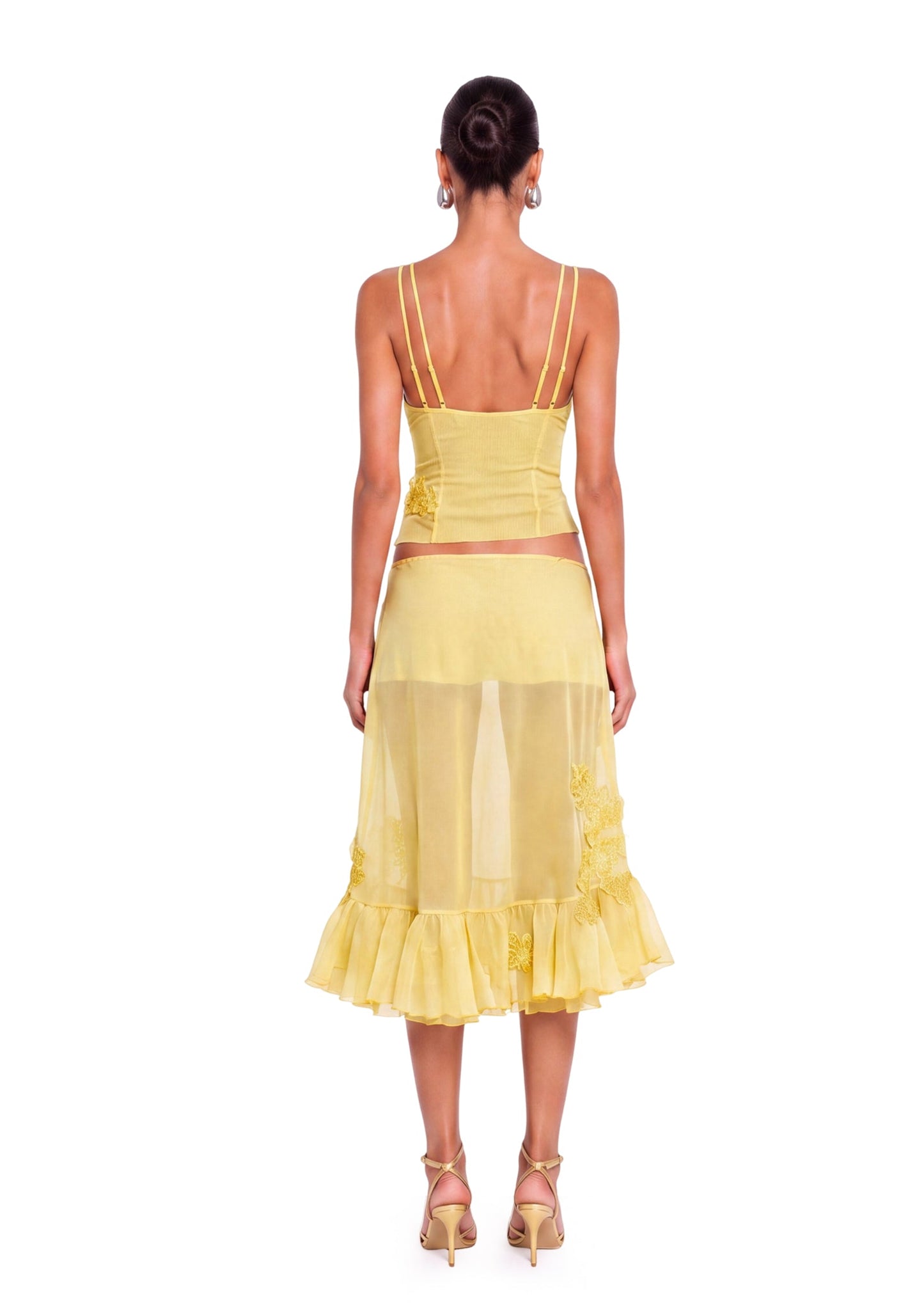 Jacinthe Top With Ruffled Lace Skirt Set In Yellow