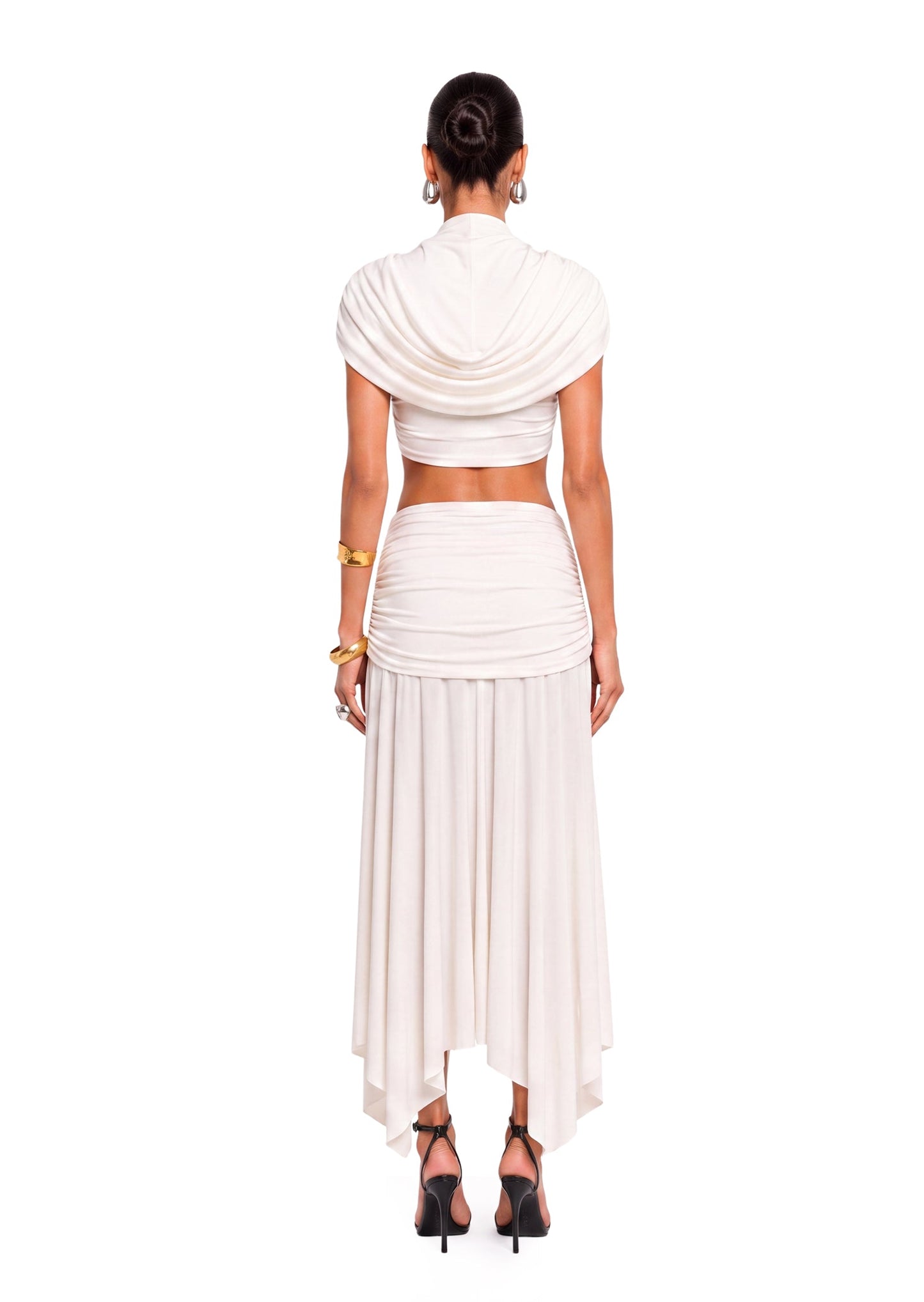 Conjunto Blanco de Top Corto y Falda Midi Jabbar