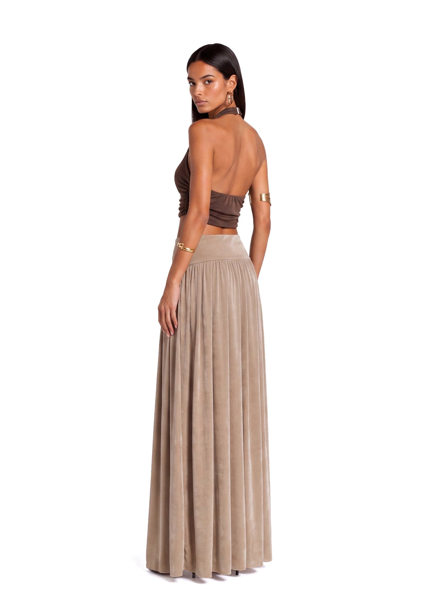 Conjunto de Top de Cuello Halter y Falda Larga Dewei