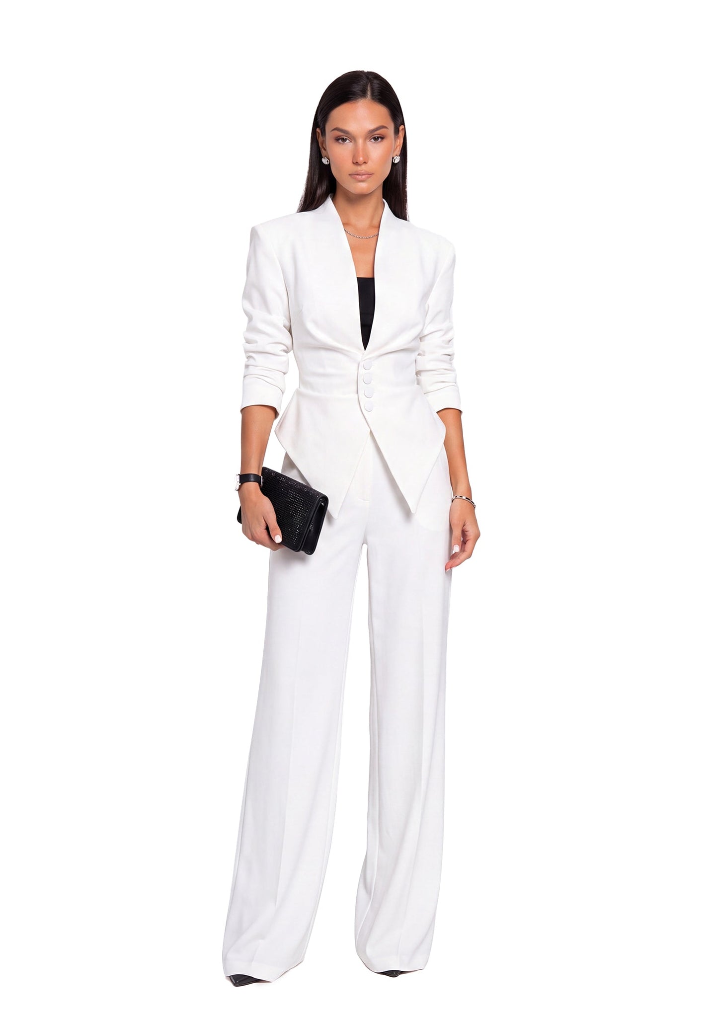 Blusa de Manga Larga con Escote en V - Color Blanco