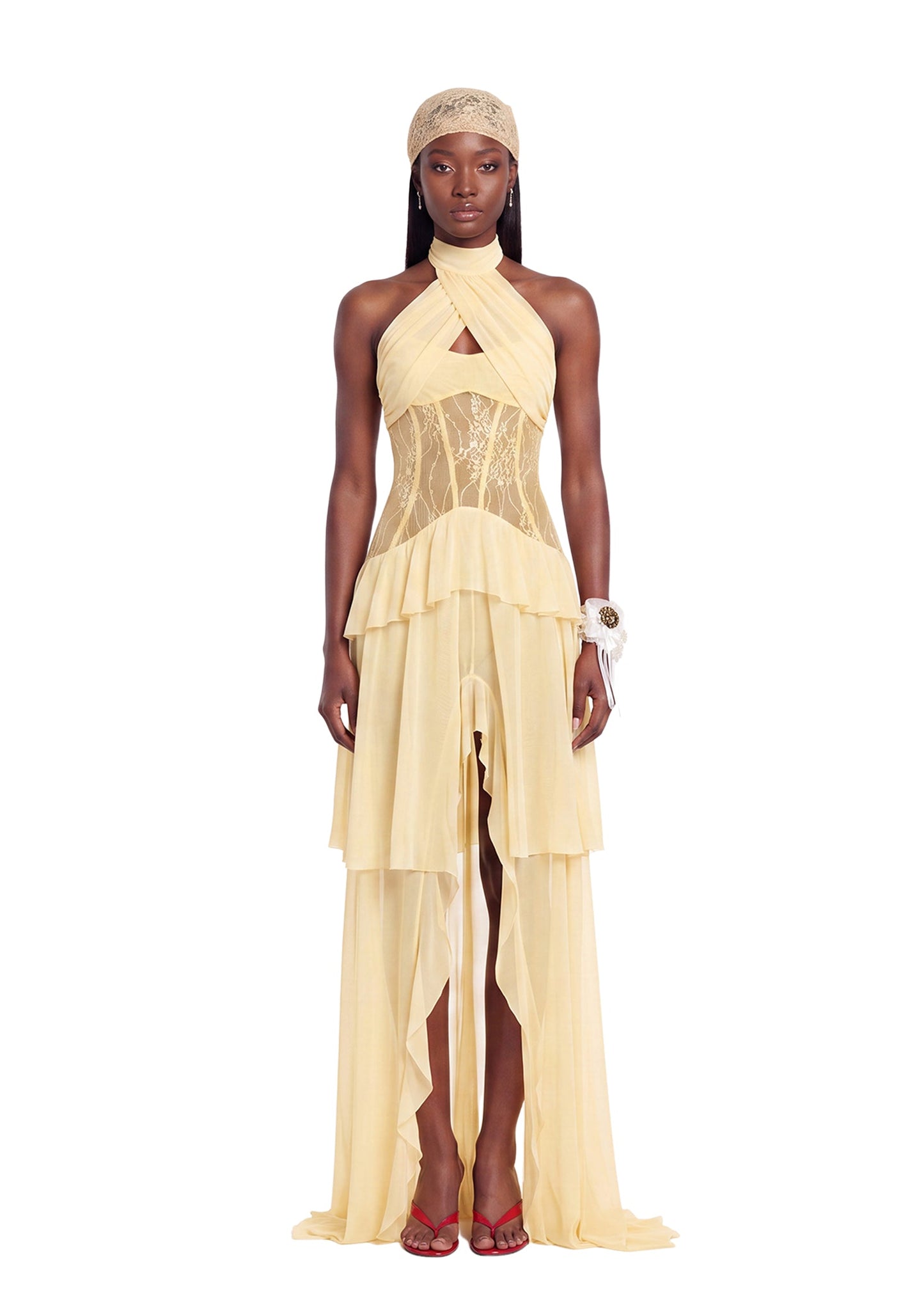 Vestido Largo Amarillo con Cuello Halter Yakov