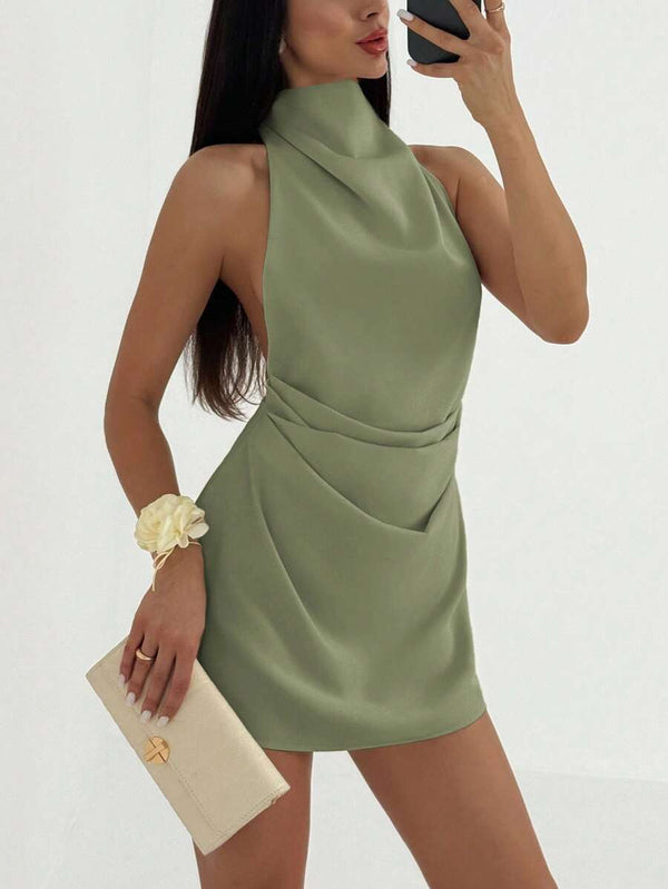Vestido de Fiesta con Espalda Descubierta y Cuello Halter