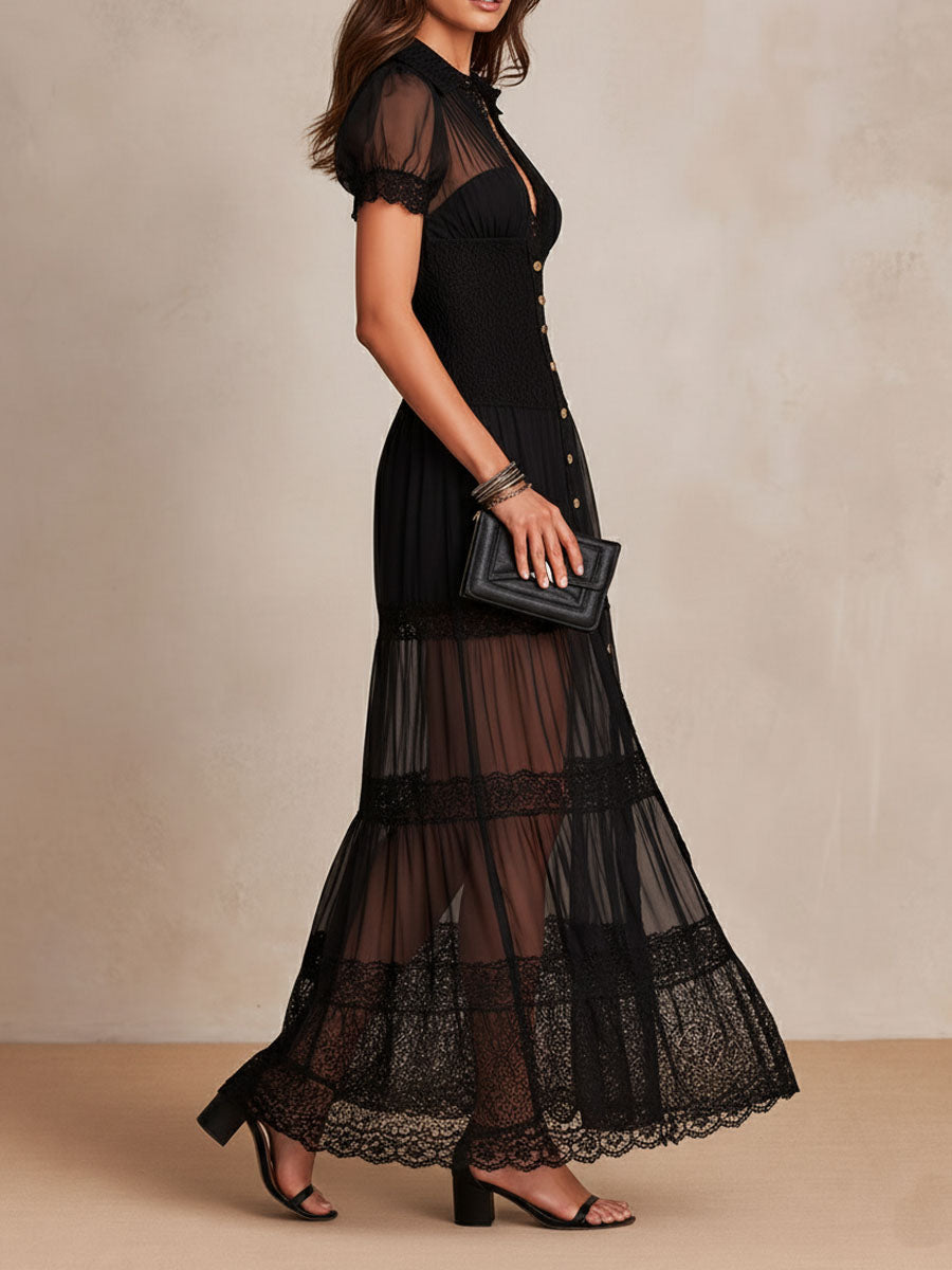 Gillian – Elegante vestido largo negro de encaje