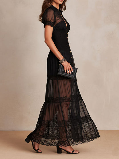 Gillian – Elegante vestido largo negro de encaje