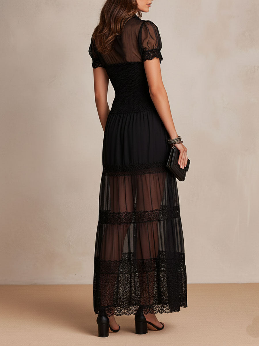 Gillian – Elegante vestido largo negro de encaje