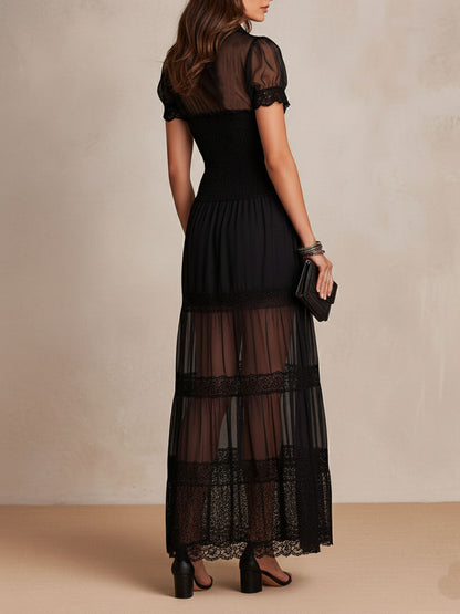 Gillian – Elegante vestido largo negro de encaje